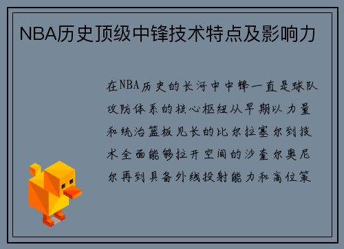 NBA历史顶级中锋技术特点及影响力