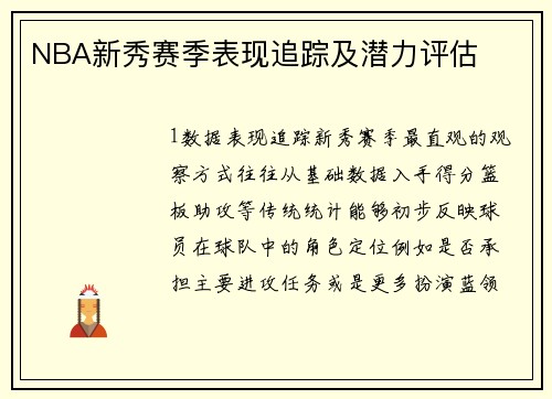 NBA新秀赛季表现追踪及潜力评估